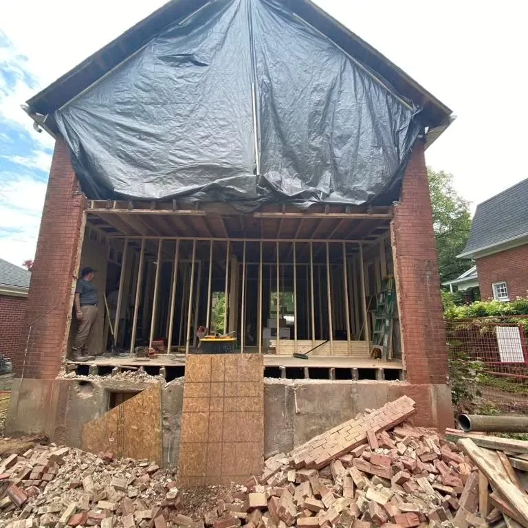 Major structural addition in progress on a brick home in Westmount, Kitchener