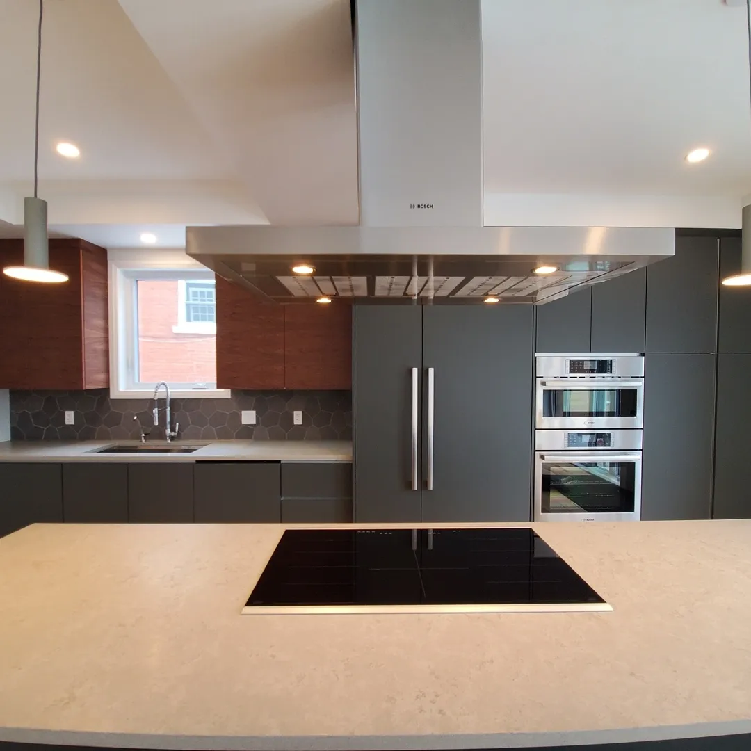 Modern flat panel kitchen with Bosch appliances in Kitchener by Caliber Contracting