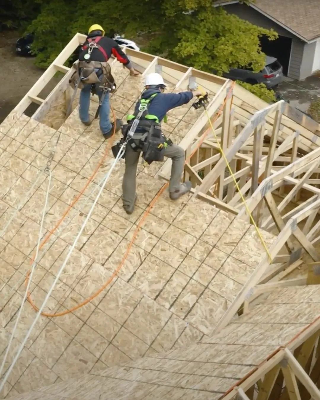 Roof framing on custom build in Puslinch by Caliber Contracting